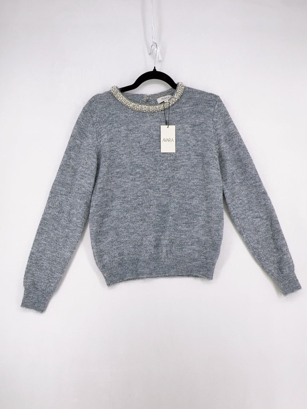 Avara  bytlee sweater Crewneck Sweater with Beaded Collar size S NWT